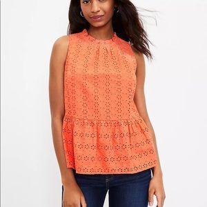 LOFT eyelet peplum halter shell in coral size XXL